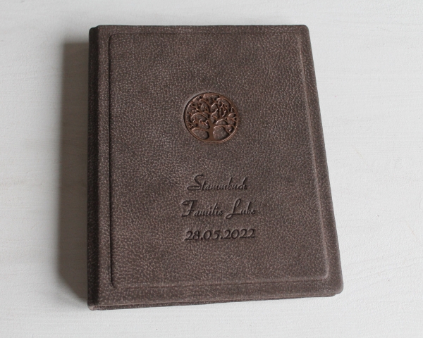 Stammbuch "ROSEGOLDENE LEBENSBAUM" aus braunem Büffelleder DIN A5